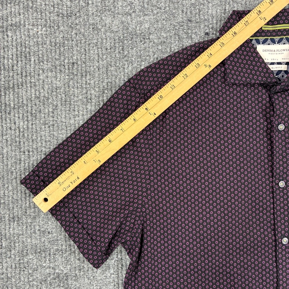 Denim & Flower Ricky Singh Mens Large Slim Fit Button Up Shirt Purple Floral - Picture 7 of 9